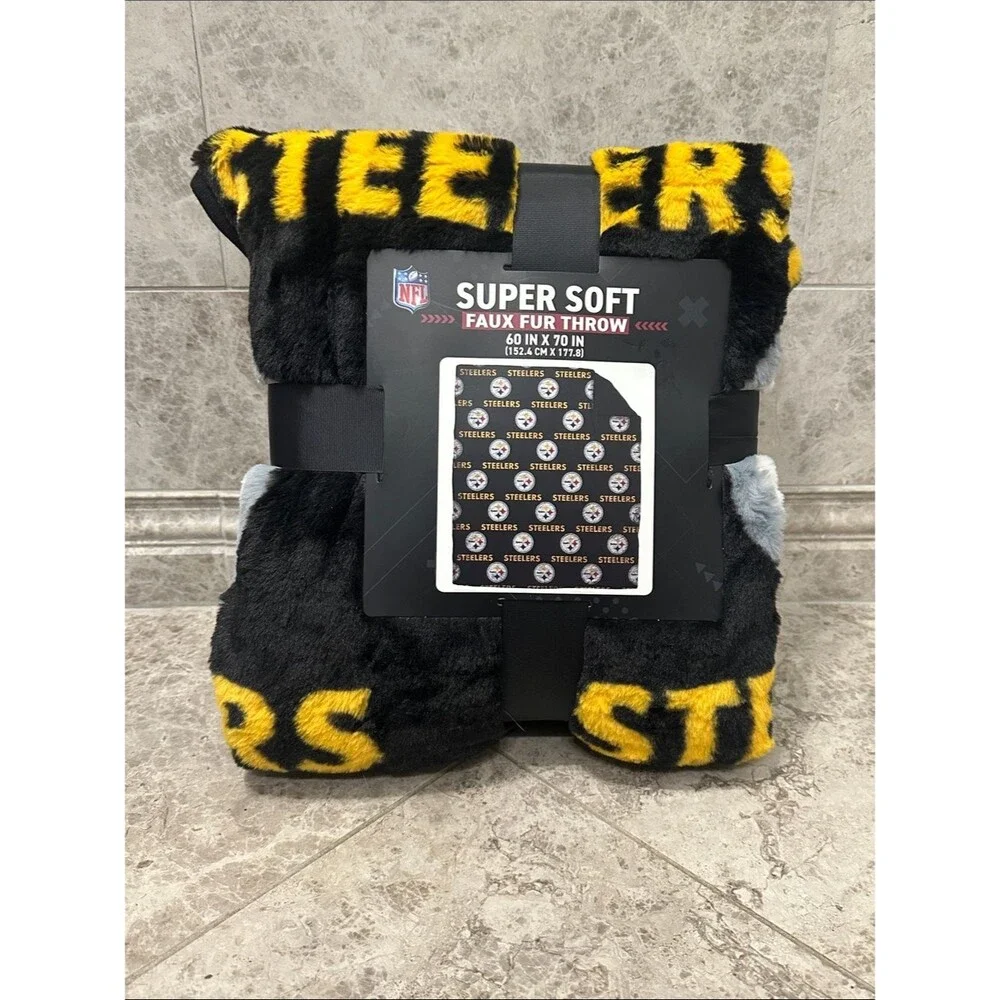 NFL Pittsburgh Steelers Football Throw Blanket NEW 60” X 70” Faux Fur Soft Black